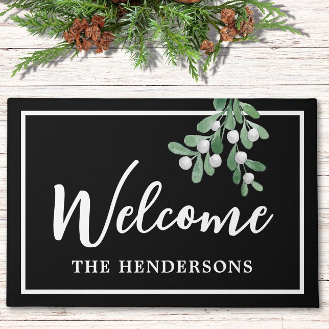Tapis de porte noir de Noël avec message de bienve (Créateur téléchargé)