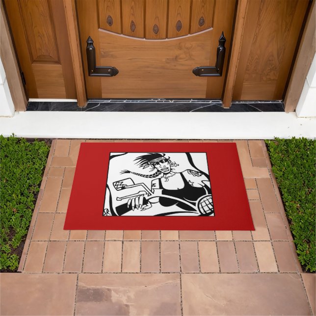Tapis de porte noir et rouge pour motards (De plein air)