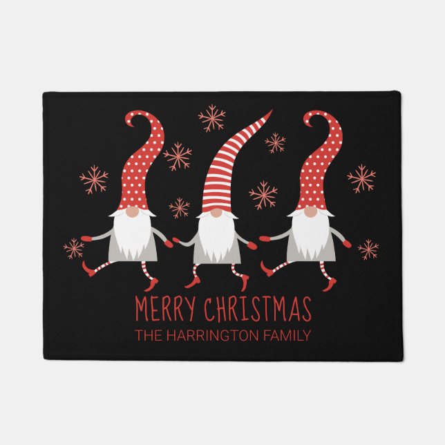 Tapis de porte nom de famille Gnomes de Noël (Devant)