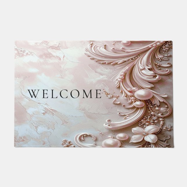 Tapis de porte orné de perles roses et floral (Devant)