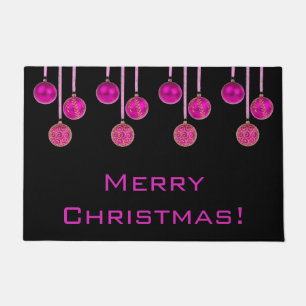 Tapis de porte Ornement Boules de Noël Rose Chaud