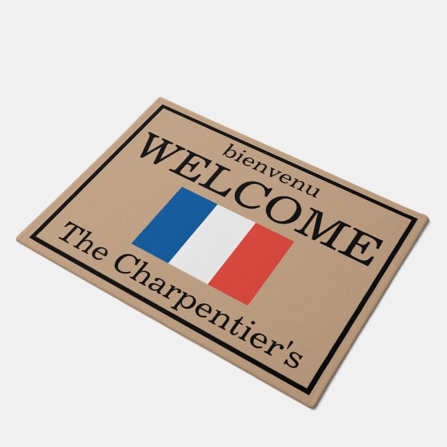 Tapis de porte personnalisé avec drapeau français  (Incliné)
