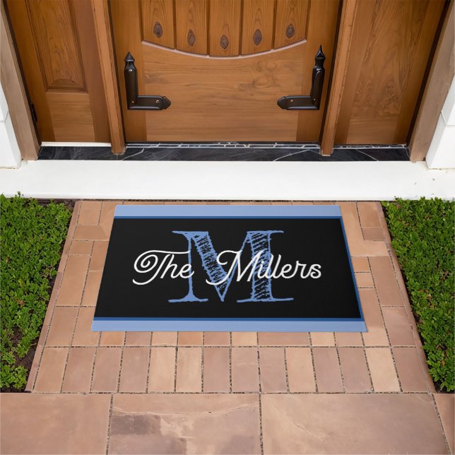 Tapis de porte personnalisé bleu (De plein air)