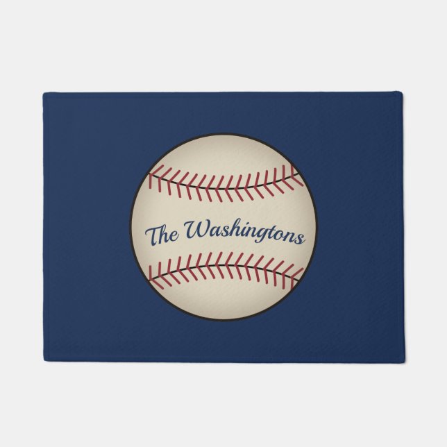 Tapis de porte personnalisé bleu de baseball  (Devant)