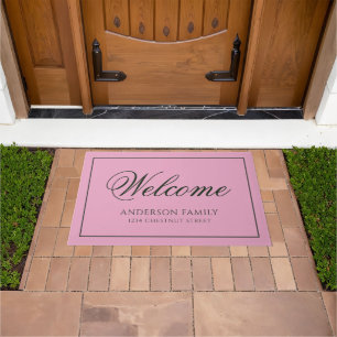 Tapis de porte personnalisé rose élégant