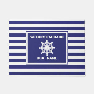 Tapis de porte rayé bleu marine nom de bateau naut
