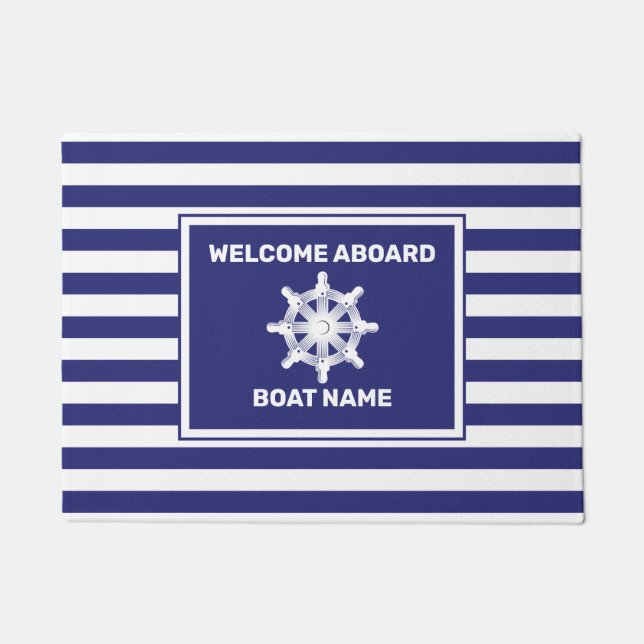 Tapis de porte rayé bleu marine nom de bateau naut (Devant)