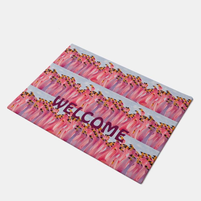 Tapis de porte rose de Flamants roses (Incliné)
