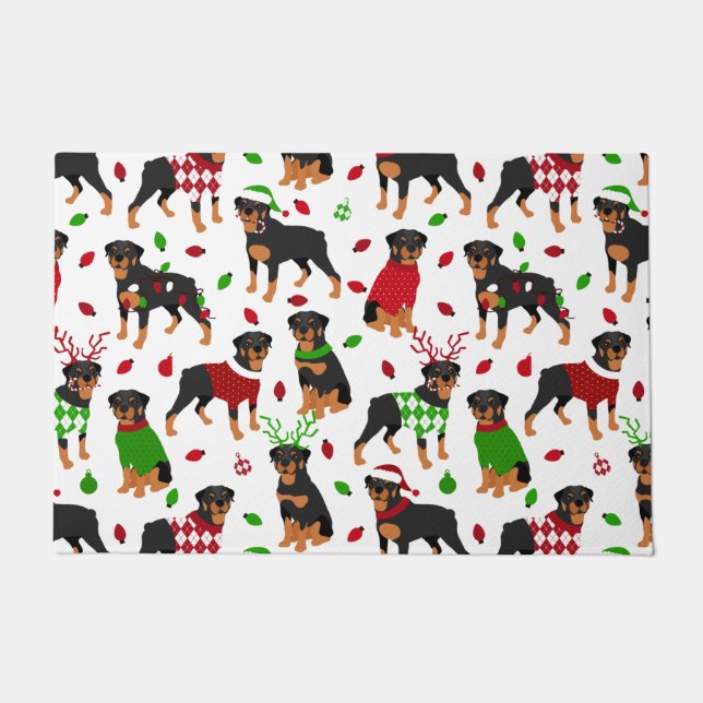 Tapis de porte Rottweiler de Noël (Devant)