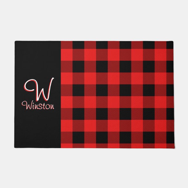 Tapis de porte rouge à carreaux de bison (Devant)