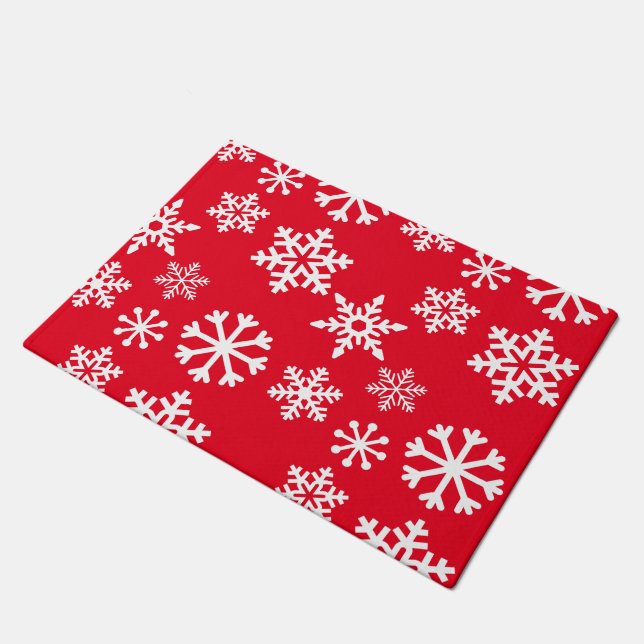 Tapis de porte rouge de flocon de neige - Noël (Incliné)