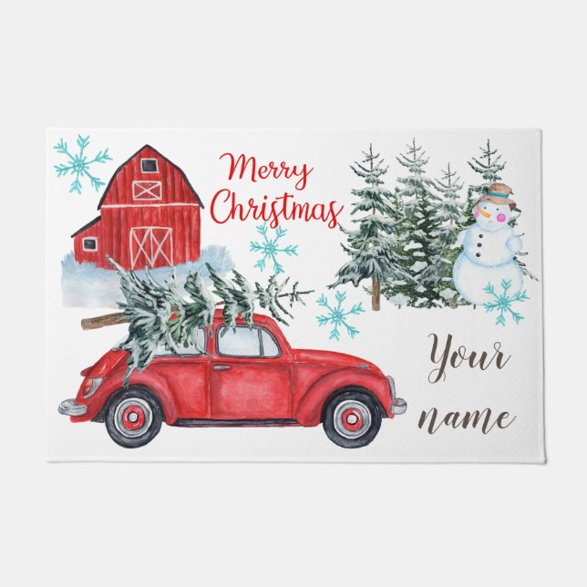 Tapis de porte rouge de Noël de voiture (Devant)