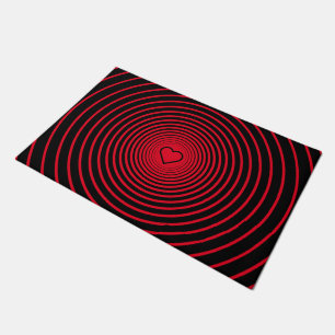 Tapis de porte rouge rayé noir avec coeur Choisir