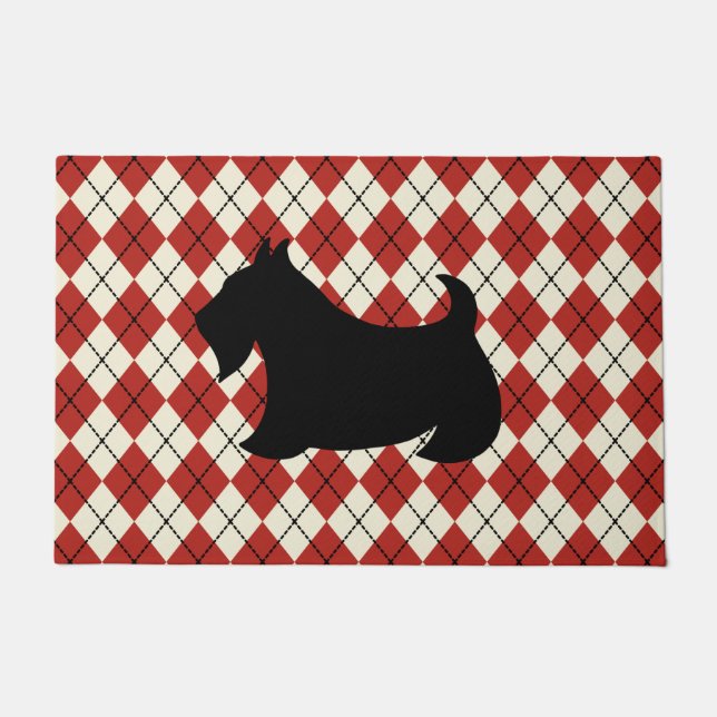 Tapis de porte Scottish Terrier Argyle Rouge (Devant)