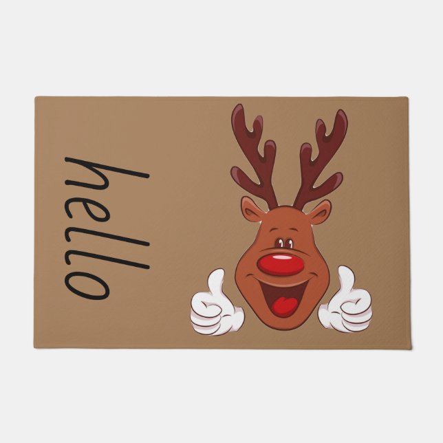 Tapis de porte visage de renne de Noël (Devant)