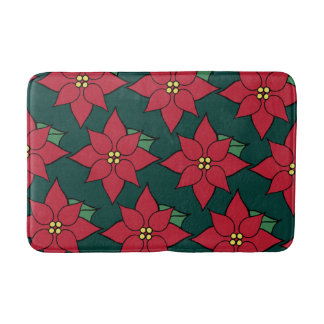 Tapis de salle de bain Poinsettia de Noël rouge