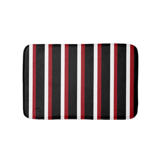 Tapis de salle de bain rayé noir rouge et blanc (Devant)