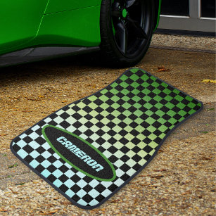 Tapis de sol de voiture en damier vert ondulé 2 tapis avant 