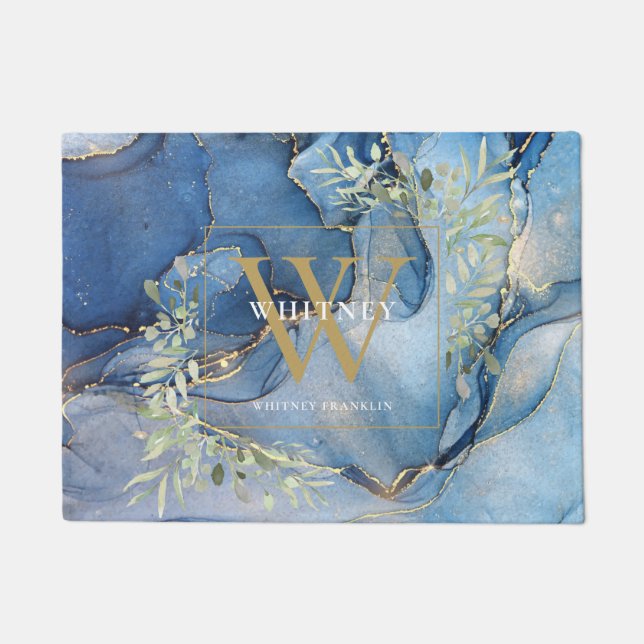 Tapis de sol à monogramme doré avec verdure et géo (Devant)