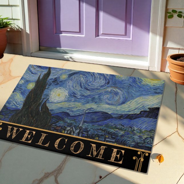Tapis de sol Art Van Gogh, célèbre, Nuit étoilée (Starry Night, Van Gogh Art Doormat / Welcome mat)