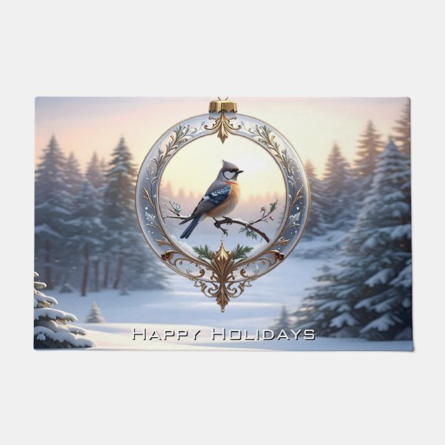 Tapis de sol avec oiseau dans un ornement de Noël (Devant)