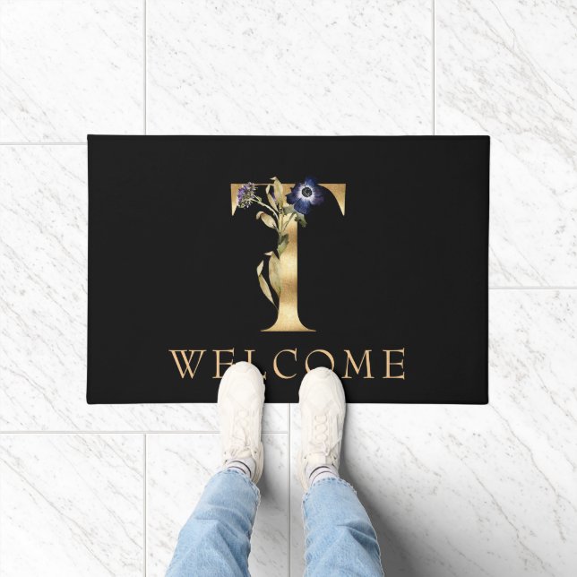 Tapis de sol Bonjour Monogramme Automne Noir et Or (Intérieur)