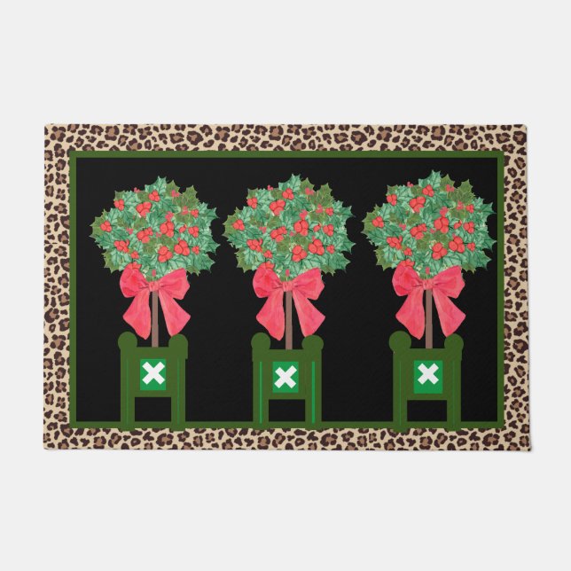 Tapis de sol chinoiserie Red Leopard  Holly Berry (Devant)