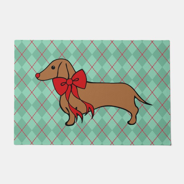 Tapis de sol de bienvenue pour chien teckel à Noël (Devant)