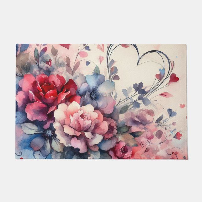Tapis de sol de cuisine coeurs romantiques et rose (Devant)