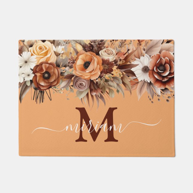 Tapis de sol de cuisine de luxe : Fleurs Boho Marr (Devant)