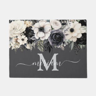 Tapis de sol de cuisine de luxe : Fleurs noires et