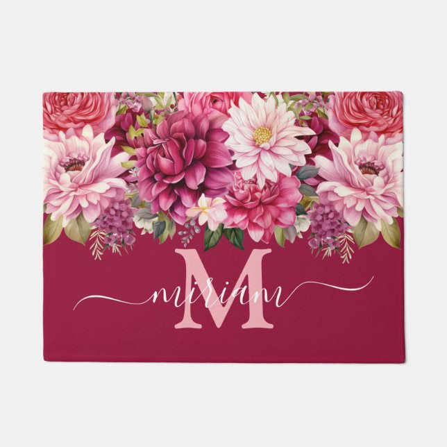 Tapis de sol de cuisine de luxe : Fleurs roses viv (Devant)