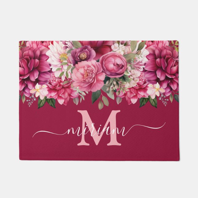 Tapis de sol de cuisine de luxe : Fleurs roses viv (Devant)
