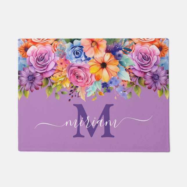 Tapis de sol de cuisine de luxe : Fleurs violettes (Devant)