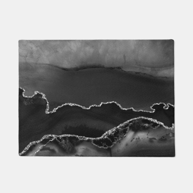 Tapis de sol de cuisine - Faux paillettes noir arg (Devant)
