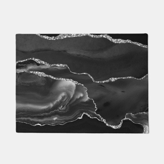 Tapis de sol de cuisine - Faux paillettes noir arg (Devant)