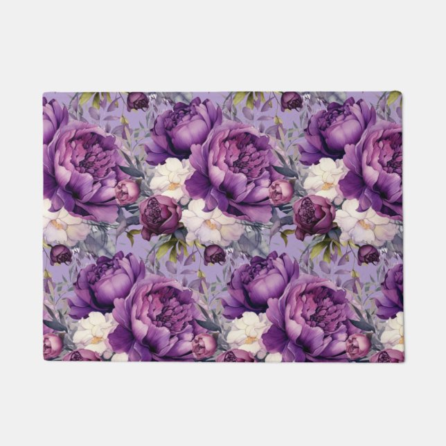 Tapis de sol de cuisine - Pivoines violettes (Devant)