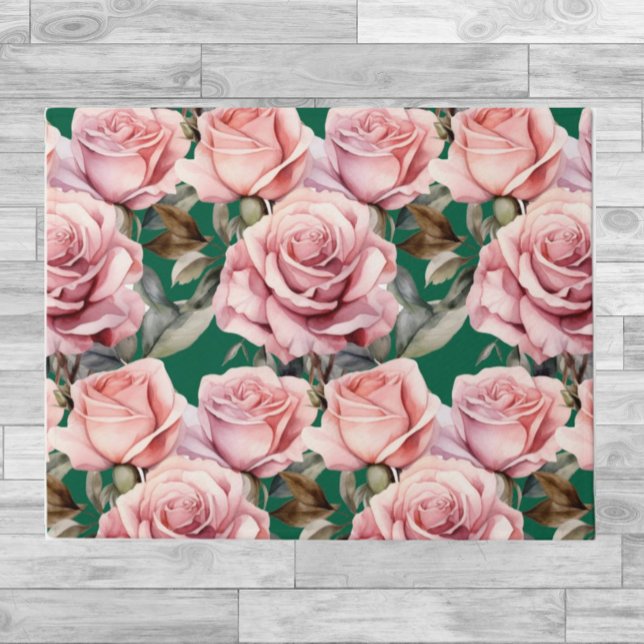 Tapis de sol de cuisine - Roses roses et vert (Créateur téléchargé)