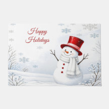 Tapis de sol de Noël Bonhomme de neige chapeau rou