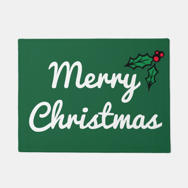 Tapis de sol de Noël vert joyeux en houx (Devant)
