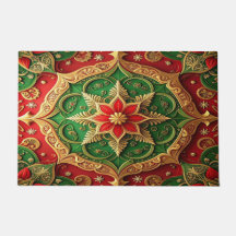 Tapis de sol décoratif de vacances rouge vert