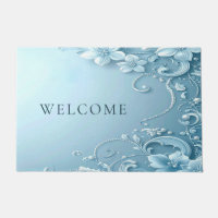 Tapis de sol décoratif floral bleu