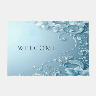 Tapis de sol décoratif floral bleu