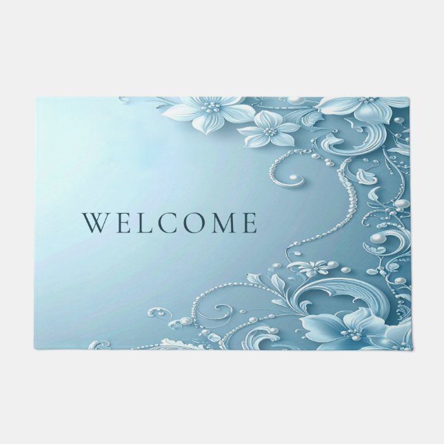 Tapis de sol décoratif floral bleu (Devant)