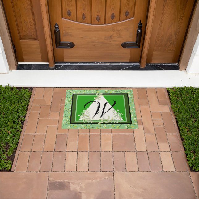 Tapis de sol élégant à feuilles vertes avec monogr (De plein air)