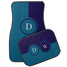 Elegant navy blue & white monogram car floor mat
