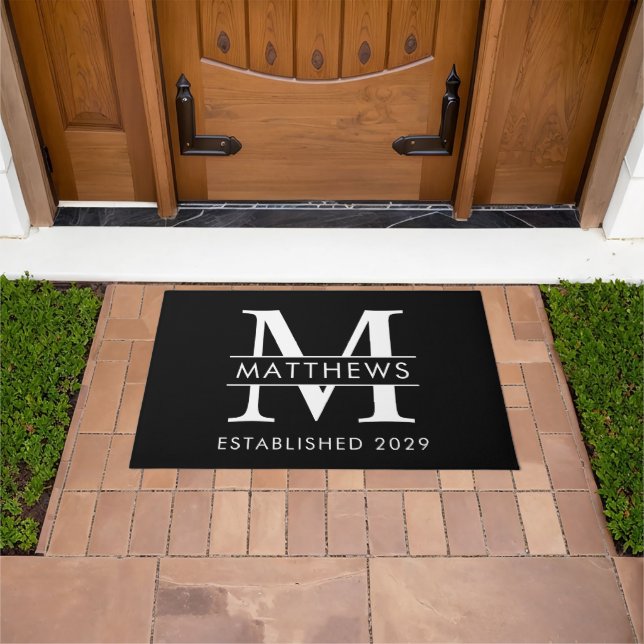 Tapis de sol élégant noir blanc monogramme personn (De plein air)