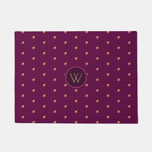 Tapis de sol en damier rose avec accent doré (Devant)