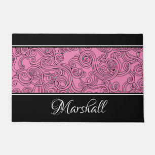 Tapis de sol en design bouclé rose noir blanc