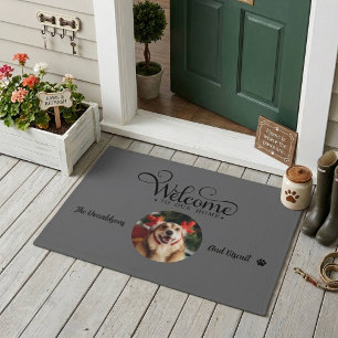 Tapis de sol en fibre avec photo de chien de bienv